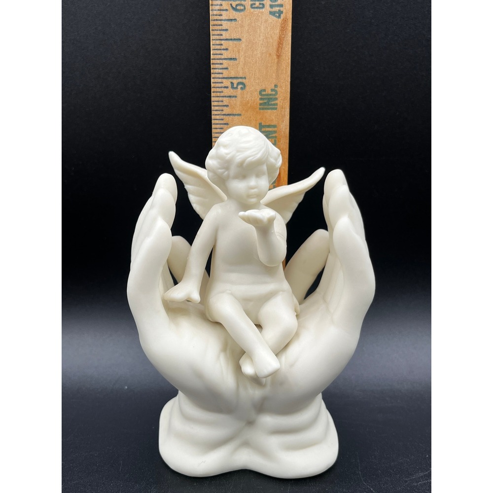 Vtg Matte White Porcelain Bisque Angel Cherub in Hands Figurine Sculpture 4.5" - Picture 7 of 7
